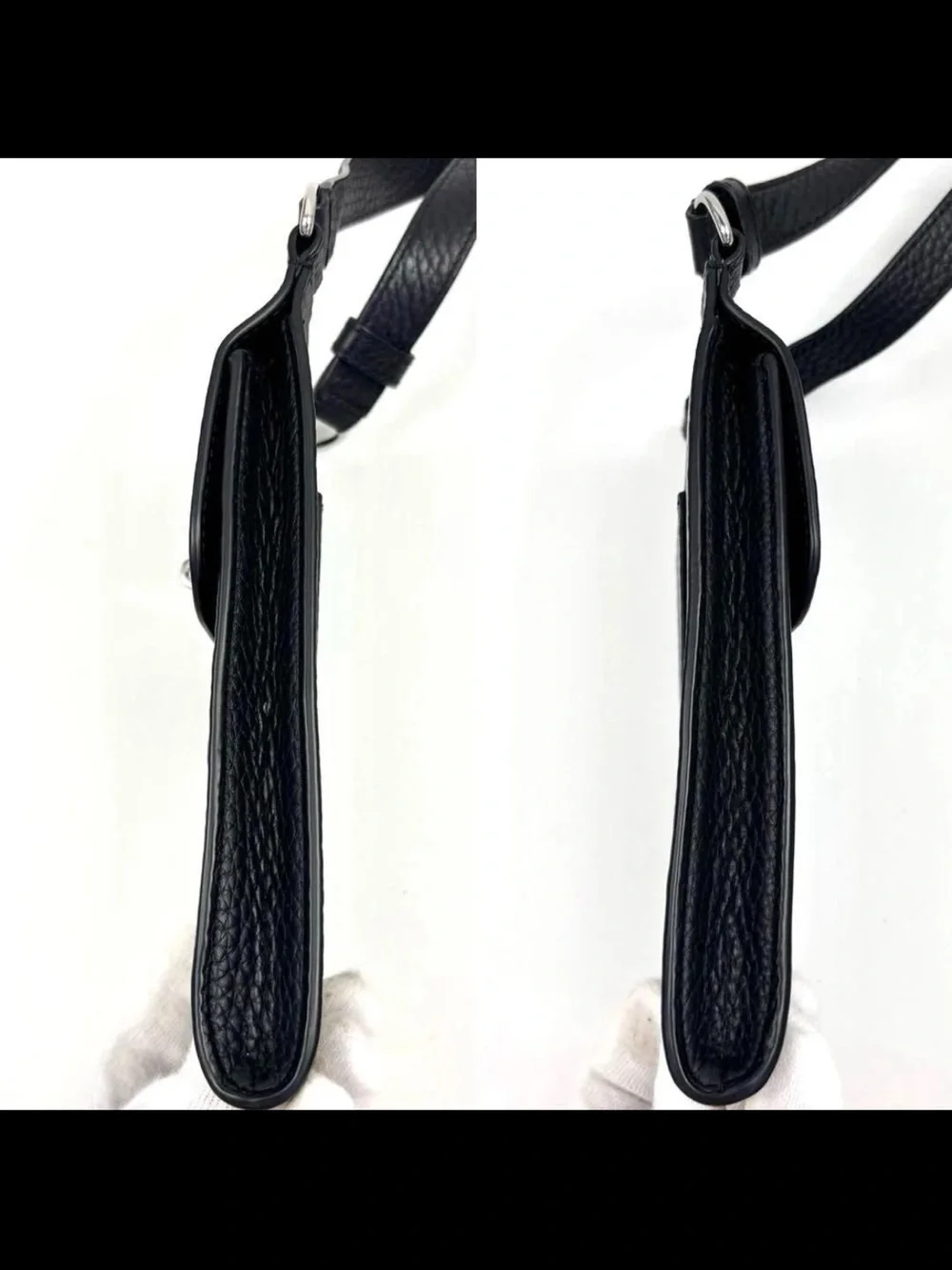 Mulberry Black Pebbled Leather Crossbody Phone Pouch with Silver Lock